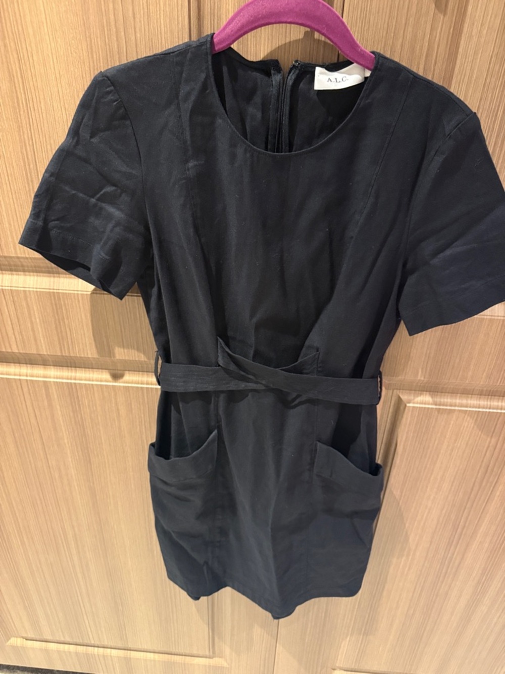 A.L.C. Black Short-Sleeve Mini Dress with Waist Tie
